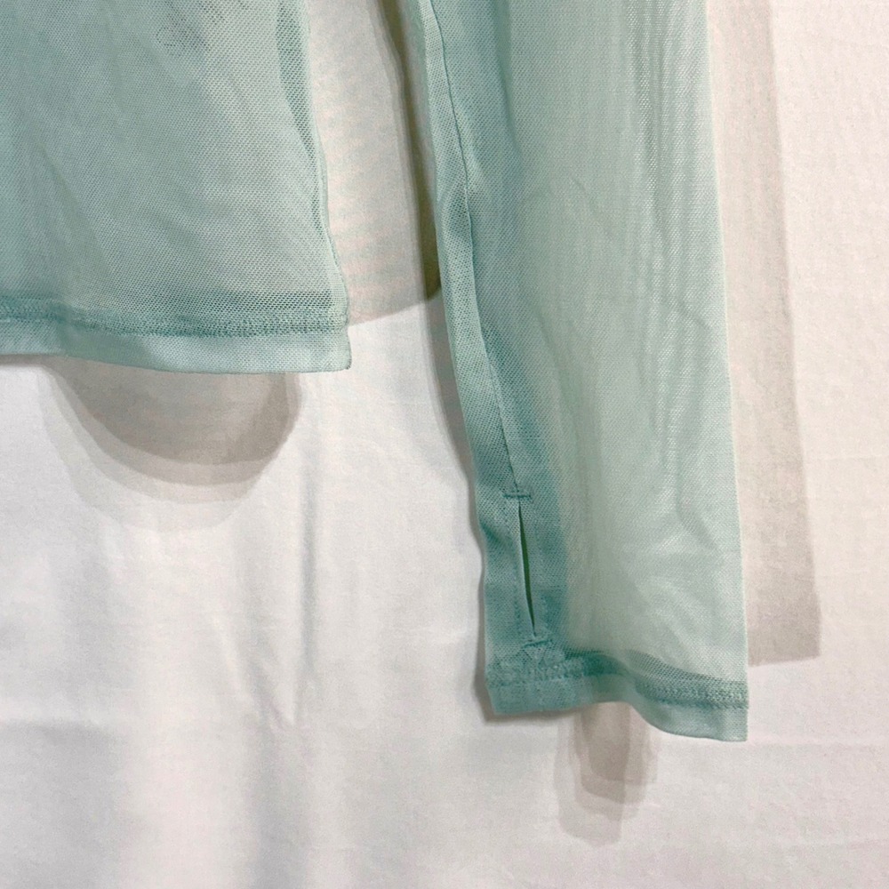 CALIA Women S Draped Funnel Long Sleeve Smoked Turquoise Sheer Mesh Top NWT - Picture 4 of 11